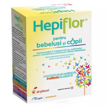 Hepiflor Pulbere Solubila Probiotica pentru Copii 10 plicuri, [],farmacieieftina.ro
