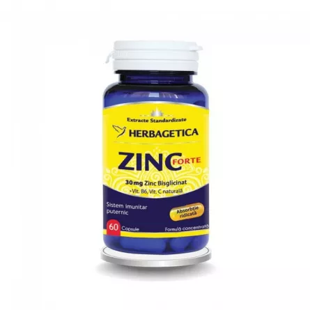 Herbagetica Zinc Forte  , 60 Caspsule, [],farmacieieftina.ro