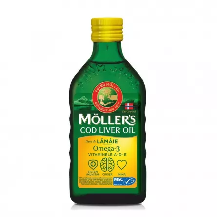 Omega 3 Ulei Ficat de Cod cu Aroma de Lamaie, 250 ml, Moller'S, [],farmacieieftina.ro