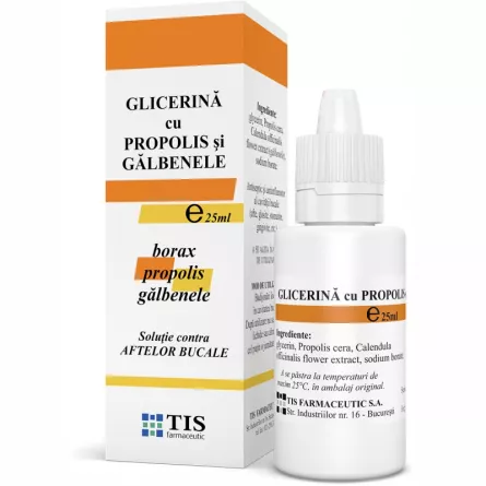 Glicerina cu Propolis si Galbenele, 25 ml, Tis Farmaceutic, [],farmacieieftina.ro
