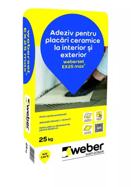 Adeziv gresie si faianta Weber EX25 max2, interior / exterior, 25 kg, [],matis.ro