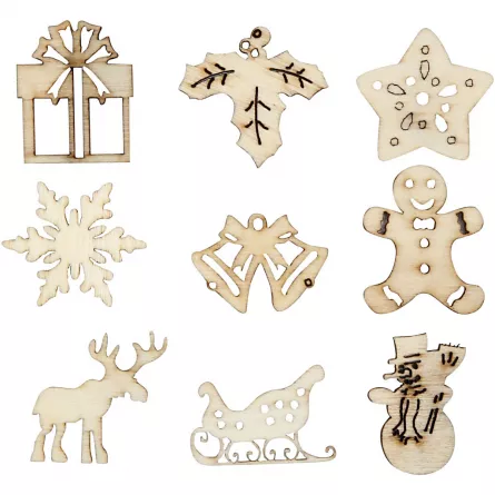 Set de 45 de ornamente pretăiate din lemn cu motiv de Crăciun, [],edituradiana.ro