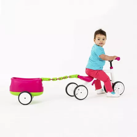 Bicicletă roz cu 4 roți, fără pedale, reglabilă pe înălțime și remorcă detașabilă - Quadie Trailie , [],edituradiana.ro