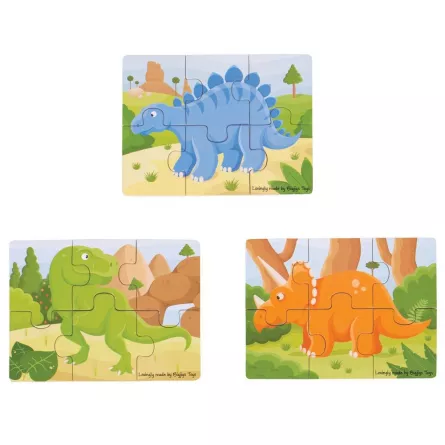 3 puzzle-uri din câte 6 piese de lemn - Dinozauri, [],edituradiana.ro