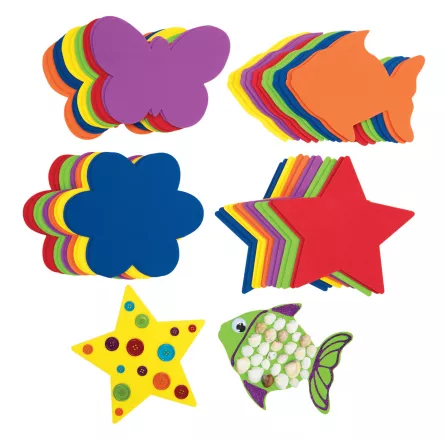 Set de 48 de forme colorate din spumă: fluturi, stele, flori și pești, [],edituradiana.ro
