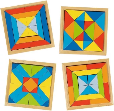 Joc 2 în 1 cu piese colorate din lemn: Puzzle și joc de construcție, [],edituradiana.ro