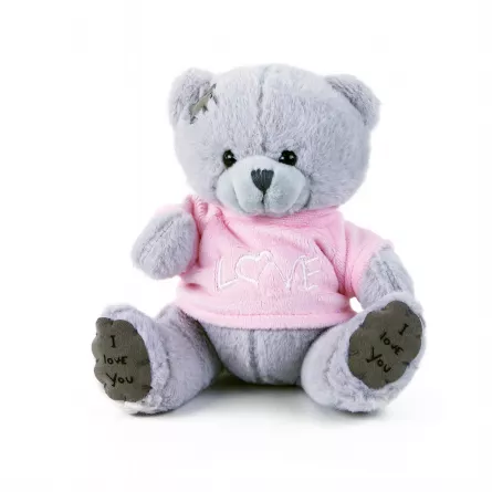 Jucărie din pluș - Ursuleț gri în tricou roz, 15 cm, [],edituradiana.ro