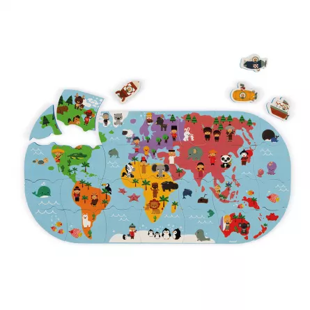 Jucărie pentru baie - Puzzle Harta lumii cu 28 de piese și 4 vehicule din spumă, [],edituradiana.ro