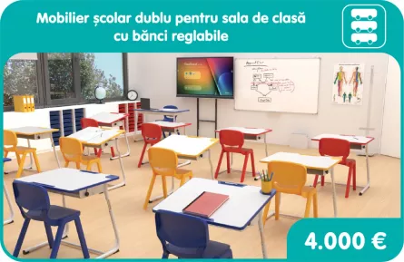 Mobilier școlar dublu pentru sala de clasă cu bănci reglabile, [],edituradiana.ro