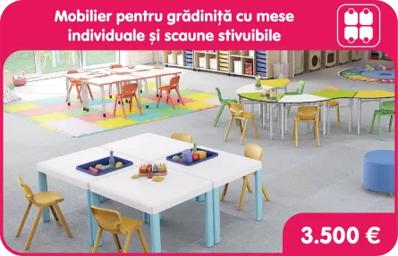 Mobilier pentru grădiniță cu mese individuale și scaune stivuibile, [],edituradiana.ro