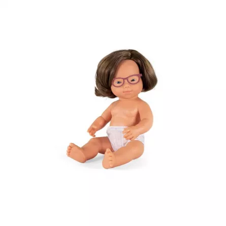 Păpușă bebeluș caucazian cu Sindrom Down și ochelari - Fată, 38 cm, [],edituradiana.ro
