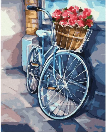 Pictură pe numere - Bicicleta cu flori proaspete, 40 x 50 cm, [],edituradiana.ro