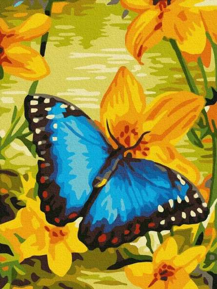 Pictură pe numere - Fluture albastru, 30 x 40 cm, [],edituradiana.ro