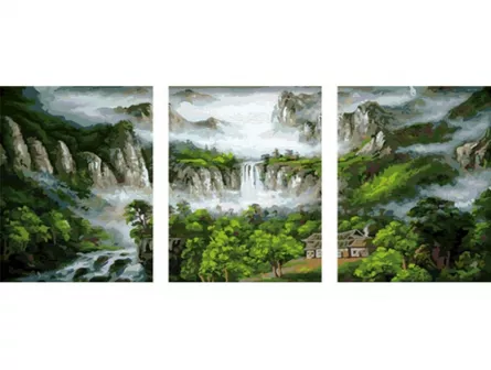 Pictură pe numere (set de 3 tablouri) - Cascadă în munți, [],edituradiana.ro