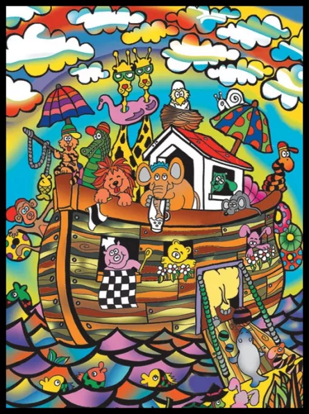 Planșă de colorat din catifea, cu 12 carioci – Arca lui Noe (29,7 x 21 cm), [],edituradiana.ro