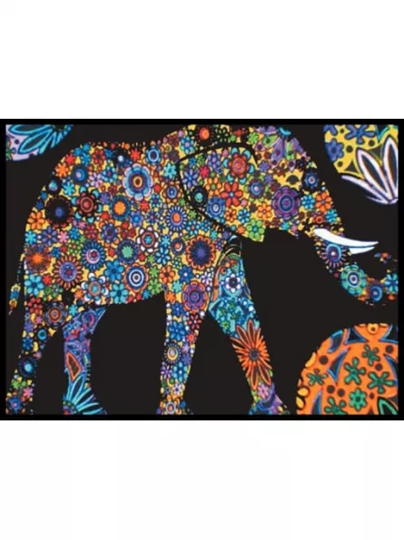 Planșă de colorat din catifea, cu  12 carioci – Mandala elefant (35 x 47 cm), [],edituradiana.ro