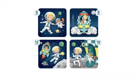 Set de 4 puzzle-uri progresive de 6, 9, 12 și 16 piese - Micul astronaut, [],edituradiana.ro