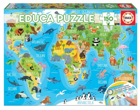 Puzzle cu 150 de piese - Harta lumii cu animale, [],edituradiana.ro