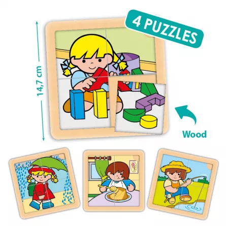 Set de 4 puzzle-uri din lemn (4 piese) - Zaro și Nita, [],edituradiana.ro