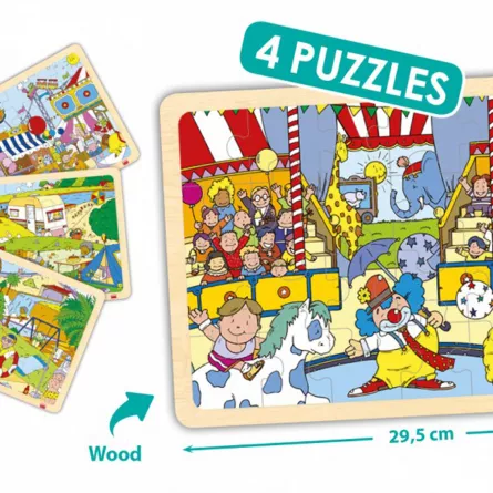Set de 4 puzzle-uri din lemn - În timpul liber, [],edituradiana.ro