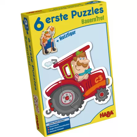 Set de 6 puzzle-uri cu piese mari din carton și o figurină din lemn - La fermă, [],edituradiana.ro