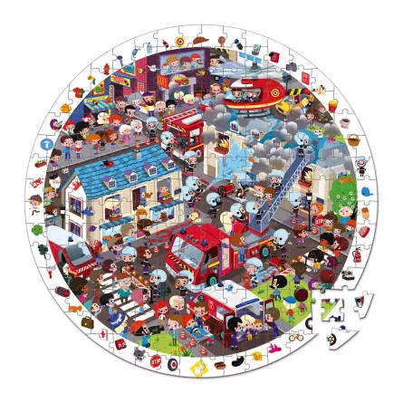 Set Puzzle circular din carton cu 208 piese și 1 poster - Pompieri, [],edituradiana.ro