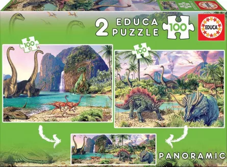 Set de 2 puzzle-uri din câte 100 de piese - Dinozauri, [],edituradiana.ro