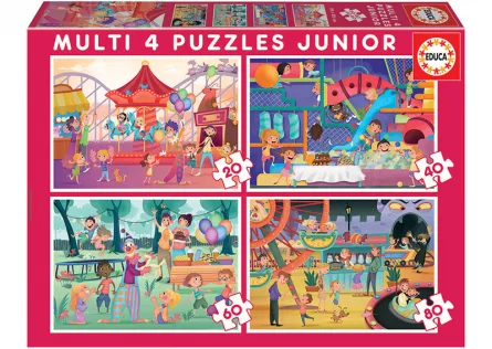 Set de 4 puzzle-uri progresive (20-40-60-80 de piese) - Atracții din parc + Petrecerea copiilor, [],edituradiana.ro