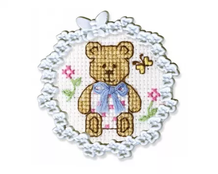 Set mini-goblen cu diagramă, ață, ac și ramă - Ursulețul Teddy, [],edituradiana.ro