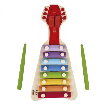 Xilofon de jucărie din lemn, cu 2 baghete, în formă de chitară, [],edituradiana.ro