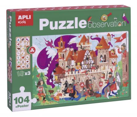 Set puzzle cu 104 piese, poster și 3 carduri de imagini - Castel