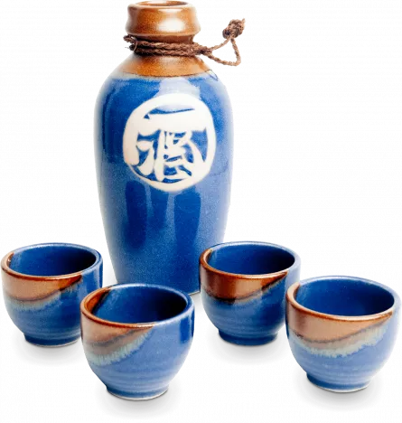 Set pentru Sake format din 5 piese Albastru si Maro, [],expertfoods.ro