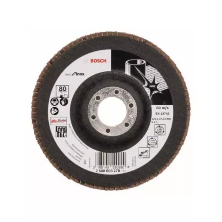 Bosch Disc de slefuire evantai, Best for Inox, 125 mm, R 80