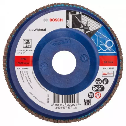 Bosch Disc de slefuire evantai, Best for metal, 115 mm, R 120