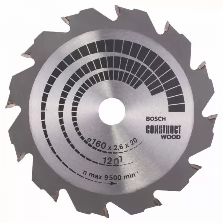 Bosch Panza de ferastrau circular Construct Wood, 160 x 20 / 16 mm, 12 dinti