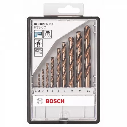 Bosch Robust Line Set 10 burghie pentru metal, HSS-Co