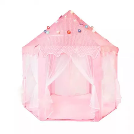 Cort roz, pentru joaca, pentru copii, fetite, hexagonal, 135 cm, cu instalatie multicolora, 3m, buz, [],buz.ro