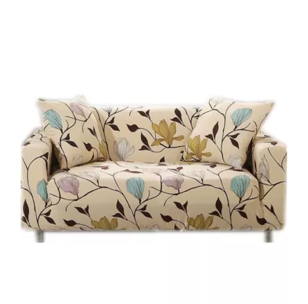 Husa elastica universala pentru canapea si pat, galben auriu cu flori crem, 190 x 210 cm, [],buz.ro
