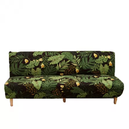 Husa elastica universala pentru canapea si pat, negru cu frunze verzi, jungla, 190 x 210 cm, [],buz.ro