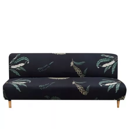 Husa elastica universala pentru canapea si pat, negru frunze verzi 190 x 210 cm, [],buz.ro