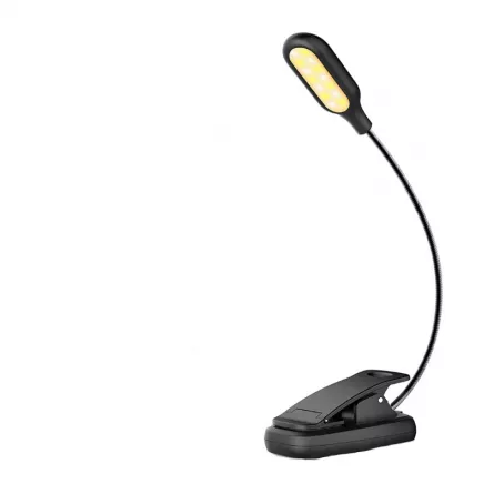 Lampa LED pentru citit, cu clema, 3 intensitati lumina 6500K, reglabila, flexibila, 360 grade, neagra, buz, [],buz.ro