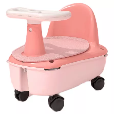 Scaun de baie si tricicleta 2in1 pentru bebe , cu husa antiderapanta, cutie depozitare pe roti, universal, +6 luni, roz, [],buz.ro