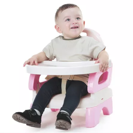Scaun inaltator de masa, pentru bebe, copii, booster, pliabil si reglabil, roz, [],buz.ro