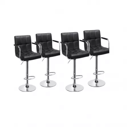 Set 4 scaune bar, salon, cu inaltime reglabila 64-84 cm, dimensiune 116x43 cm, hidraulic, piele ecologica, negre, buz, [],buz.ro