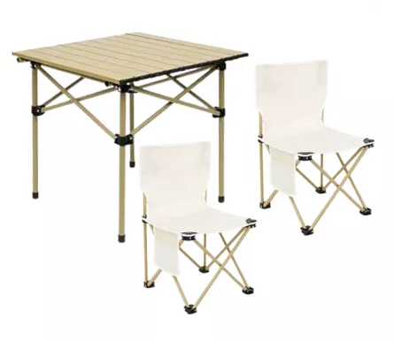 Set camping cu masa si 2 scaune pliabile, cu geanta de transport, aluminiu, aurie, 53x51x50 cm, [],buz.ro