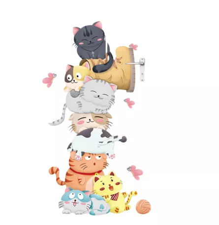 Sticker autocolant de perete pentru camera copilului cu pisicute,  rezistent la zgarieturi si apa, detasabil si reutilizabil, 110 cm, [],buz.ro