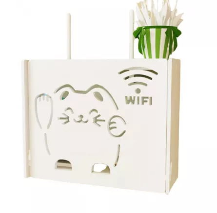 Suport router wireless pentru mascare fire si echipament WI-FI, 24x20 cm, pisicuta, alb, [],buz.ro