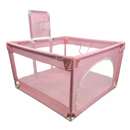 Tarc pentru copii, pentru interior/exterior, cu cos de basket, 123x123 cm, roz pastel, buz, [],buz.ro