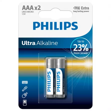 Baterii Philips Ultra Alkaline AAA, 2 buc, [],cmcshop.ro