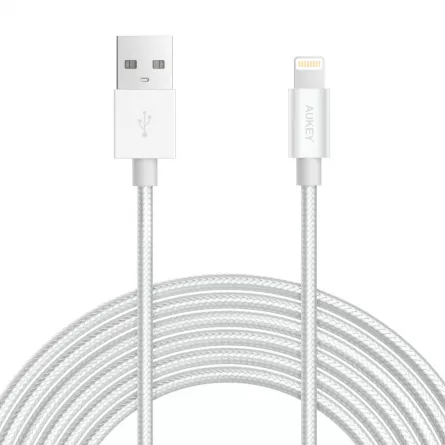 Cablu de date/incarcare Aukey CB-D41, pentru Apple, lungime 2 m, argintiu, [],cmcshop.ro
